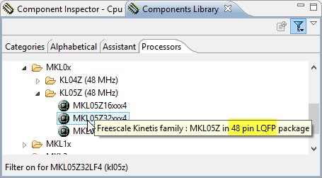 KL05Z32 in Components Library View
