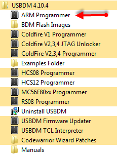 USBDM 4.10.4 Installed Program Shortcuts