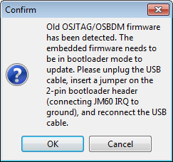 Message to update the OSJTAG OSBDM Firmware