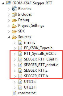 Segger RTT Files in Project